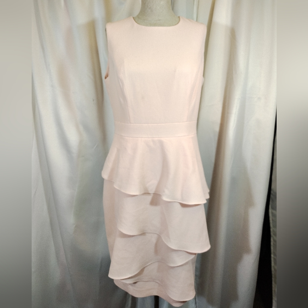 Eliza J Sleeveless Shift Dress, Pink, Layers, SleevelessZipUp, Round Neck,Midi,8